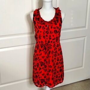 Criss Cross red leopard print sleeveless dress stretch waist size medium 34"